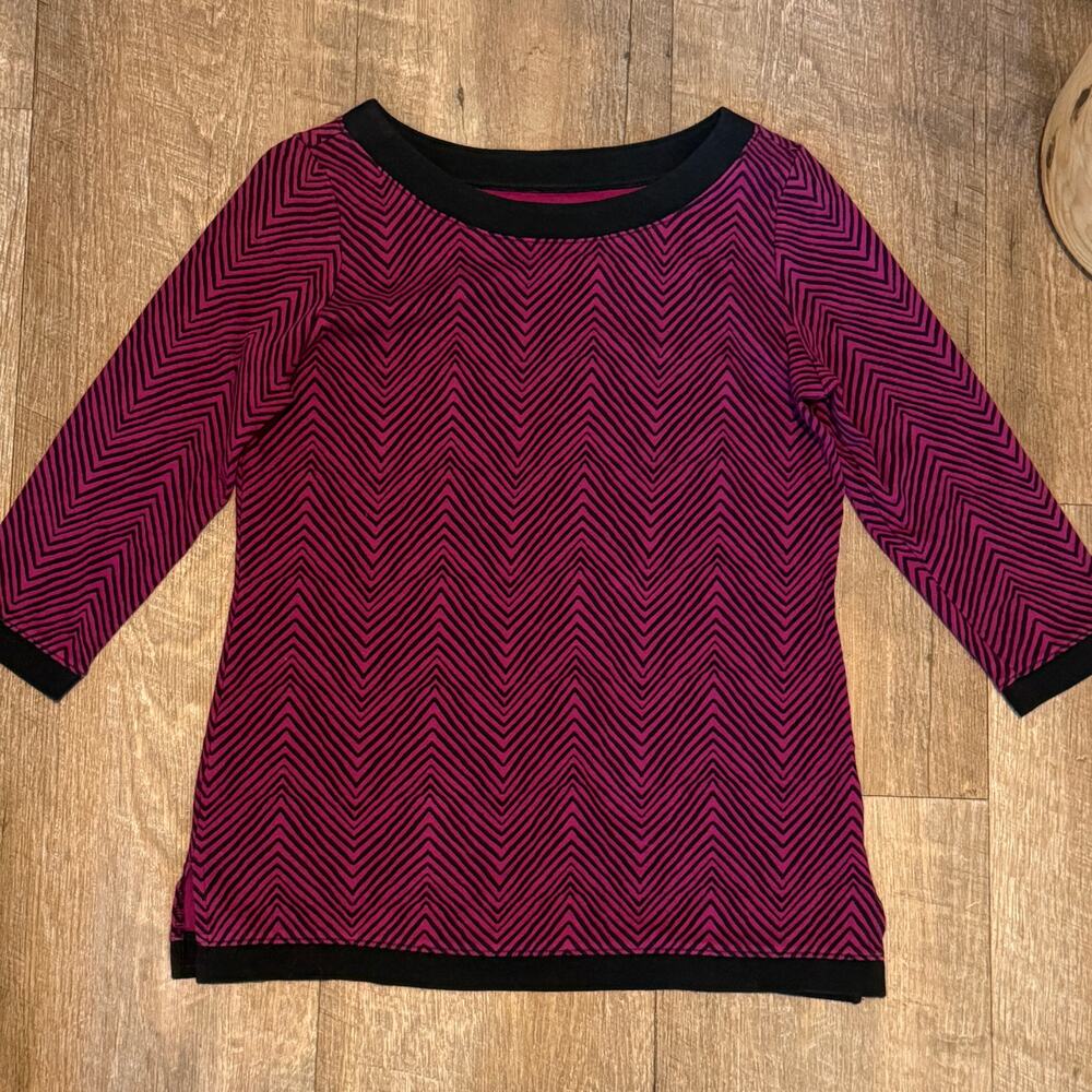 Kim Rogers Purple Black Chevron ZigZag Print Womens Sweater Crewneck Top Small
